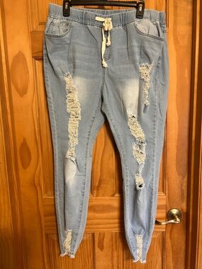 Light Blue Distressed Women's Jogger Distressed Jeans SHEIN Size 2XL